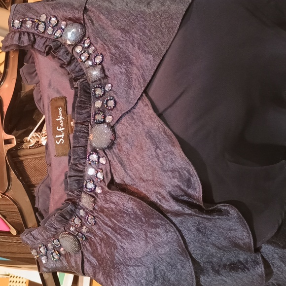 S.L. Fashions multi ruffles layered navy dress - Picture 4 of 8